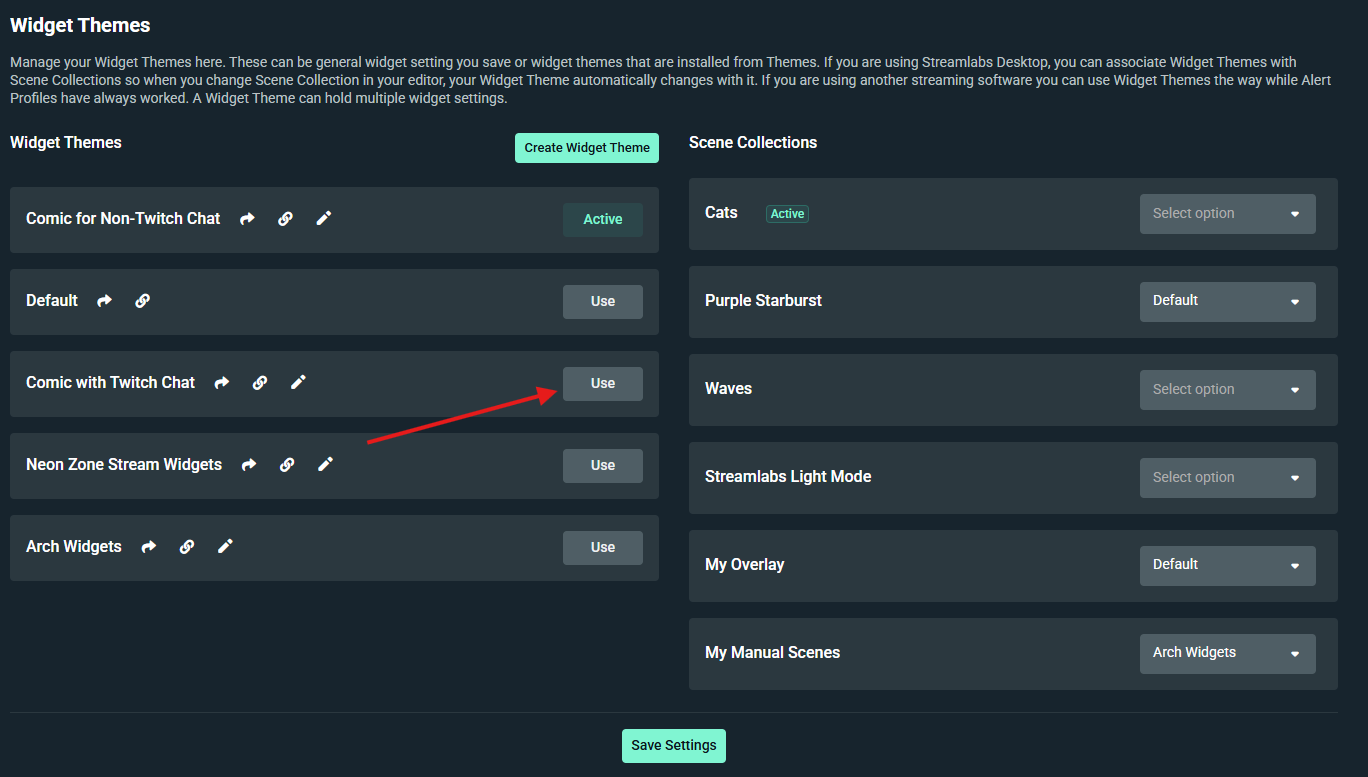 Switching themes in Streamlabs